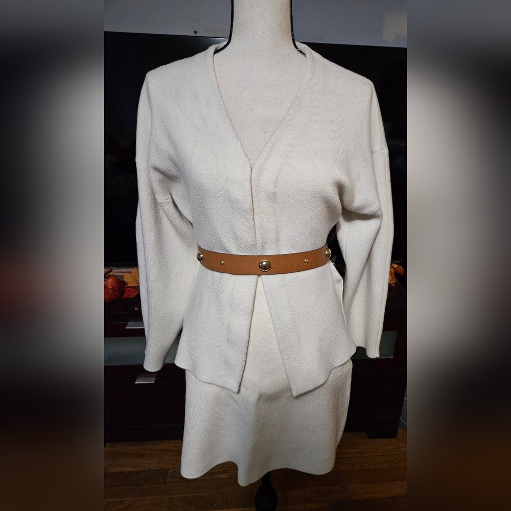 Zara Elegant Cream Mini Skirt Sweater Set